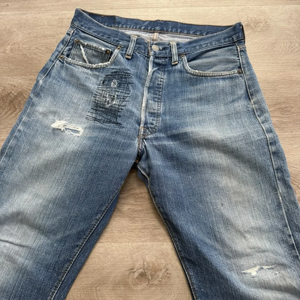 Vintage 60s 70s Levi's 501 Selvedge Denim Jeans #6 Distress Mens Actual SZ 32x29